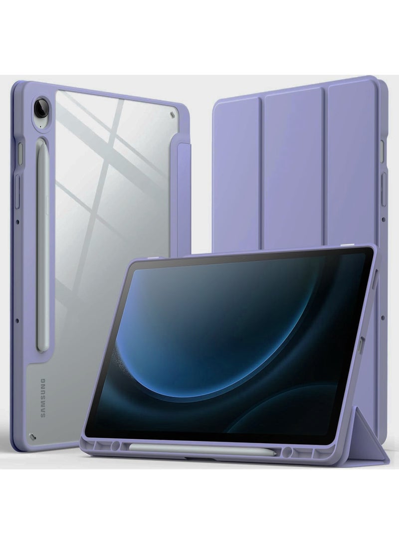 Hybrid Case for Samsung Galaxy Tab S9 11 Inch 2023 SM-X710/X716B/X718U Tablet with Pen Holder - Shockproof Protective Case with Transparent Hard Back Cover(Lavender)