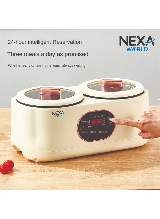 NEXA WORLD 4L Multi-Function Rice with Double Pots, Smart Low Sugar Rice Cooker, Electric Hot Pot, 6 Preset Menus, 9H Smart Reservation, Non-Stick Liner