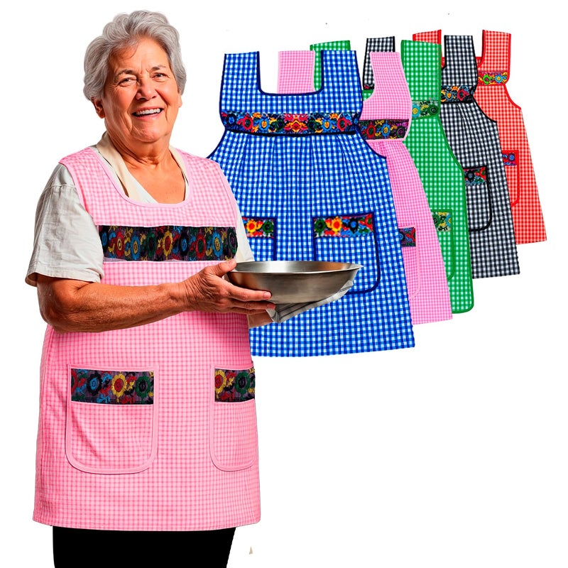 CuitÃ¡xi Traditional Mexican apron for women with pockets beautiful flower embroidery One size - Mandiles para mujer mexicanos mandil - Image 1