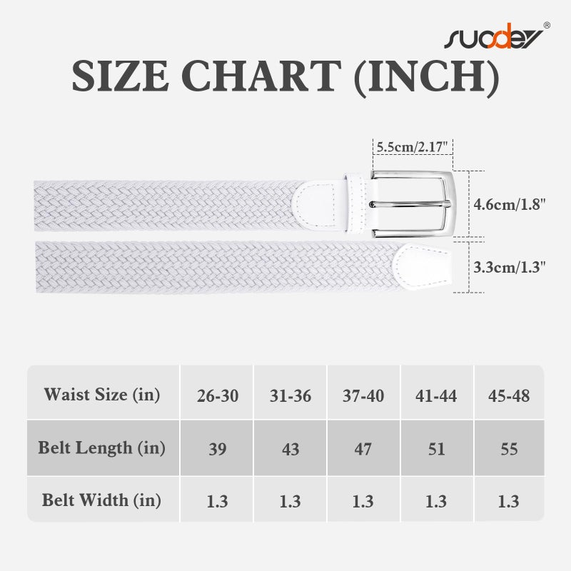 SUOSDEY Elastic Fabric Braided Belts for Men, Stretch Woven Belts for Golf Casual Jeans Shorts,white - Image 5