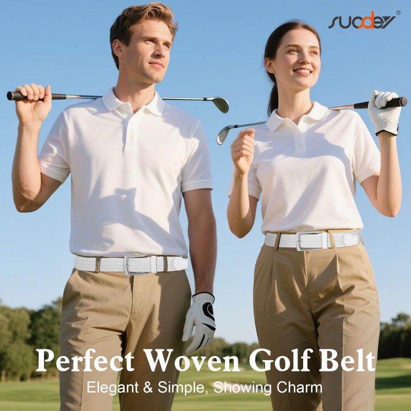 SUOSDEY Elastic Fabric Braided Belts for Men, Stretch Woven Belts for Golf Casual Jeans Shorts,white - Image 2