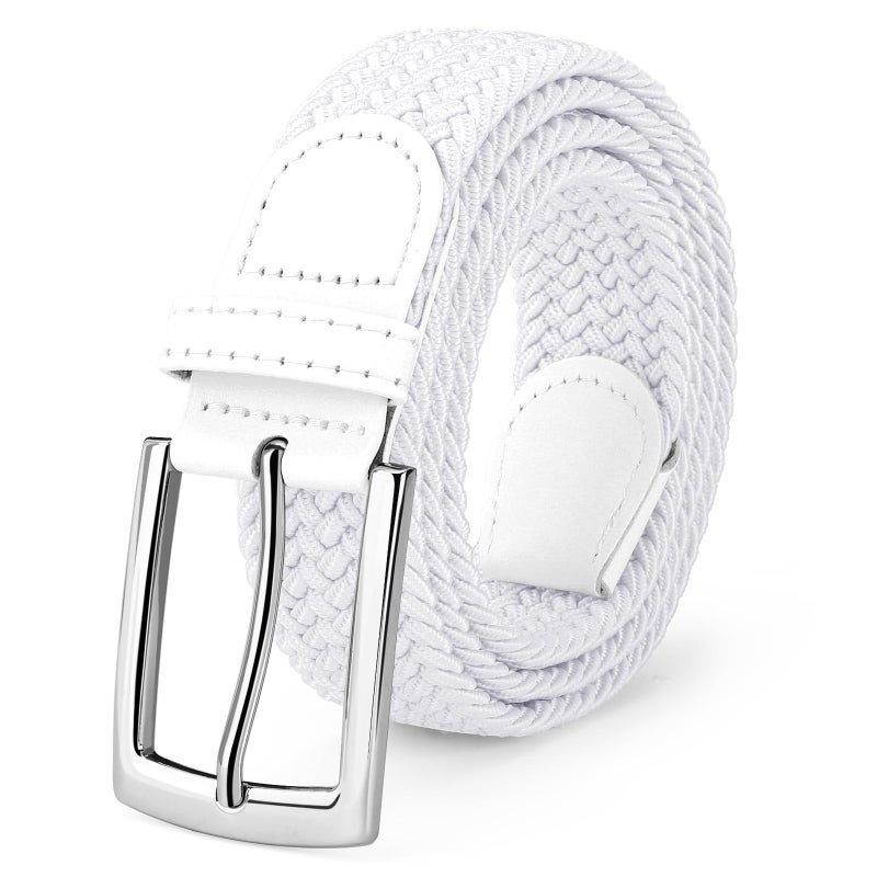 SUOSDEY Elastic Fabric Braided Belts for Men, Stretch Woven Belts for Golf Casual Jeans Shorts,white - Image 1