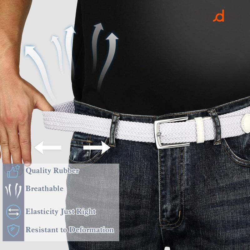 SUOSDEY Elastic Fabric Braided Belts for Men, Stretch Woven Belts for Golf Casual Jeans Shorts,white - Image 4