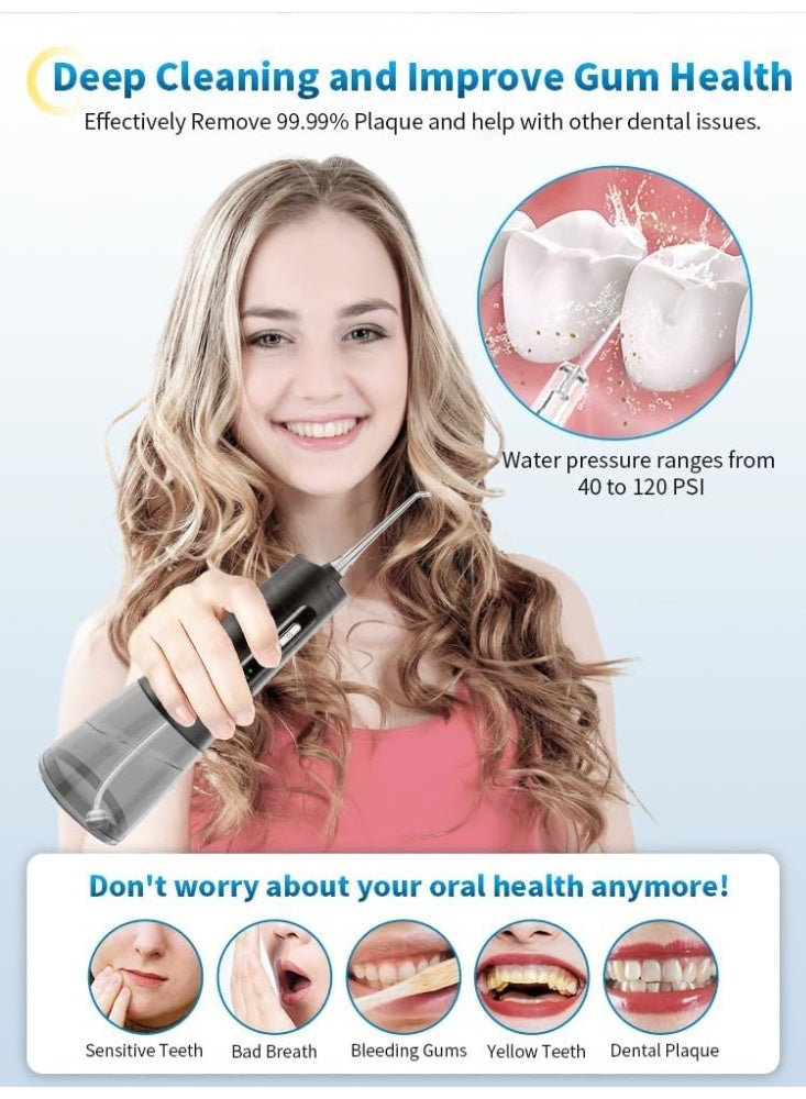 SYOSI Water Dental Flosser, Teeth Pick Portable Cordless Oral Irrigator 300ML Rechargeable Irrigation Cleaner IPX7 Waterproof Water Flosser 4 Modes 8 Jet Tips Water Dental Picks for Teeth Cleaning - Image 5