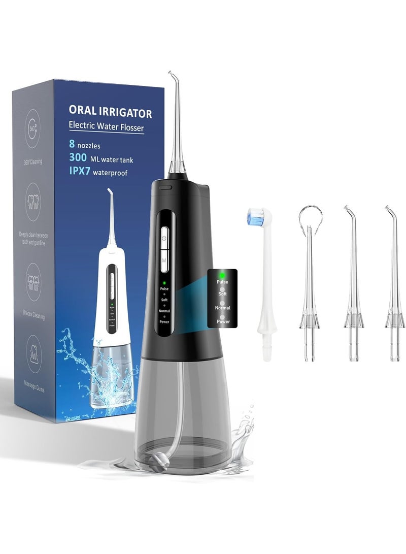 SYOSI Water Dental Flosser, Teeth Pick Portable Cordless Oral Irrigator 300ML Rechargeable Irrigation Cleaner IPX7 Waterproof Water Flosser 4 Modes 8 Jet Tips Water Dental Picks for Teeth Cleaning - Image 1