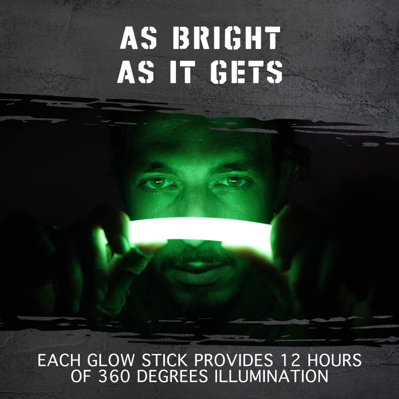 Glow Mind 20 عصي إضاءة طوارئ فائقة السطوع - مغلفة بشكل فردي وعصا إضاءة صناعية طويلة الأمد لمعدات البقاء، أضواء التخييم، انقطاع التيار الكهربائي والاستخدام العسكري (أخضر) - Image 3