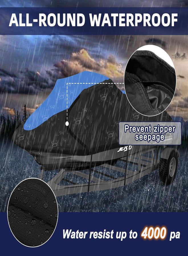 غطاء دراجة مائية 600D يناسب الدراجات المائية من 126 إلى 135 بوصة (ثلاثة مقاعد)، أزرق وأسود - Image 4
