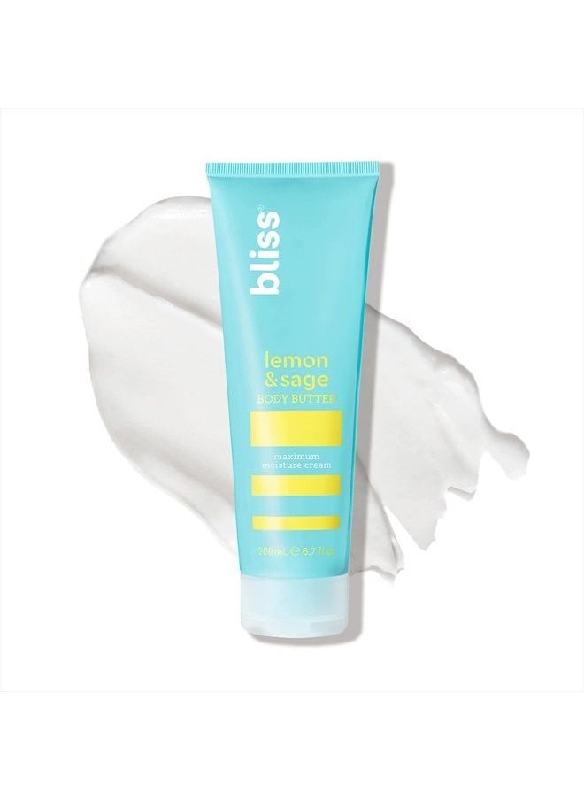 BLISS - Body Butter - Lemon and Sage Body Butter - Maximum Moisture Cream - 6.7 Fl Oz - Body Lotion for Dry Skin - Long-Lasting Moisturizer for Women & Men - Vegan and Cruelty-Free - Image 1