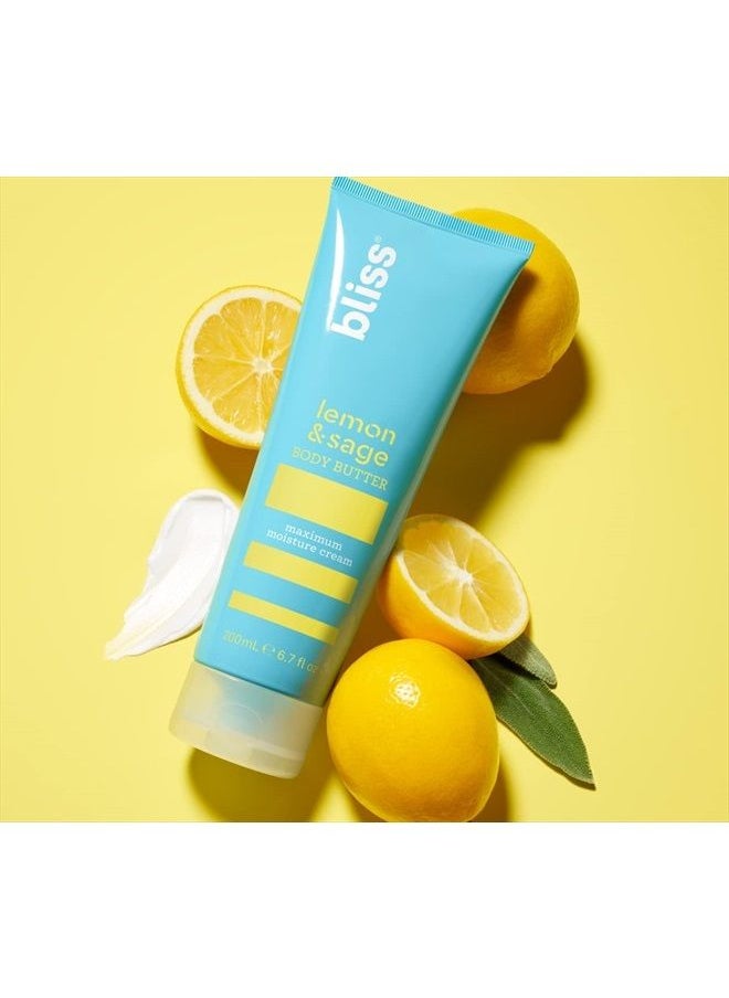 BLISS - Body Butter - Lemon and Sage Body Butter - Maximum Moisture Cream - 6.7 Fl Oz - Body Lotion for Dry Skin - Long-Lasting Moisturizer for Women & Men - Vegan and Cruelty-Free - Image 1