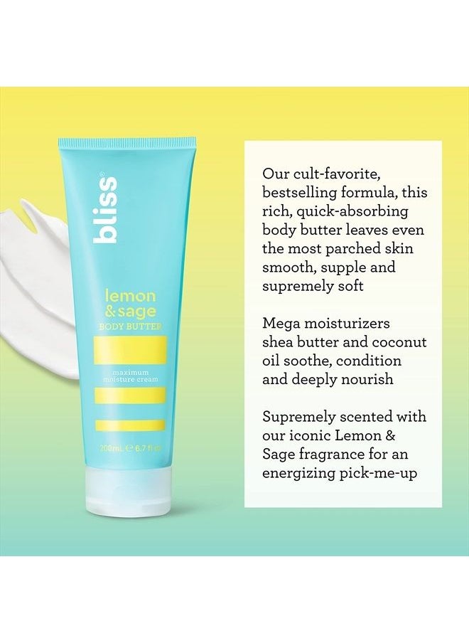 BLISS - Body Butter - Lemon and Sage Body Butter - Maximum Moisture Cream - 6.7 Fl Oz - Body Lotion for Dry Skin - Long-Lasting Moisturizer for Women & Men - Vegan and Cruelty-Free - Image 1