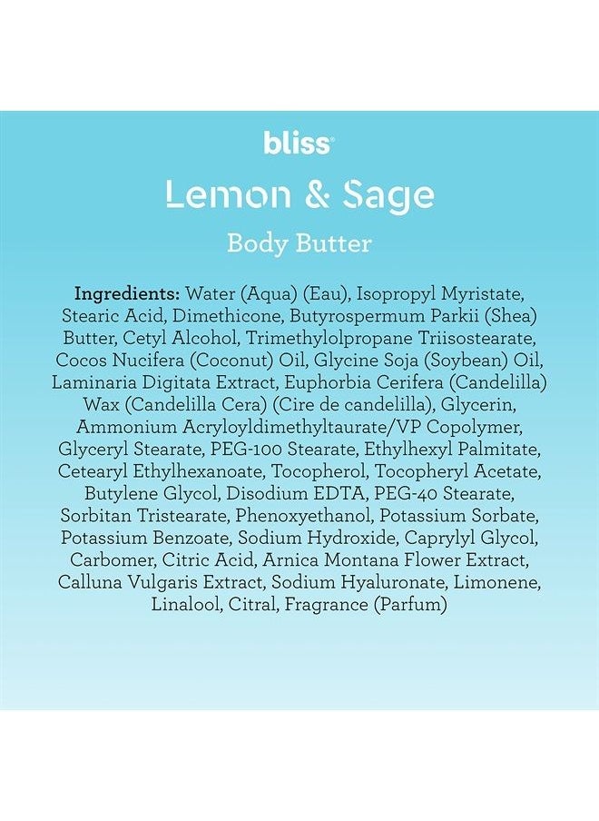 BLISS - Body Butter - Lemon and Sage Body Butter - Maximum Moisture Cream - 6.7 Fl Oz - Body Lotion for Dry Skin - Long-Lasting Moisturizer for Women & Men - Vegan and Cruelty-Free - Image 1