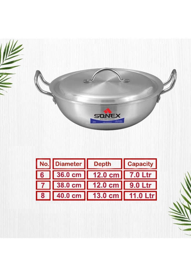 Sonex Round Karahi Set Authentic Aluminum Wok, 6x8, Generous Size, Traditional Asian Cooking Experience, Durable Construction, Versatile Cooking, Premium Metal Finish, Set of 3, (7,9,11) Ltr - Image 4