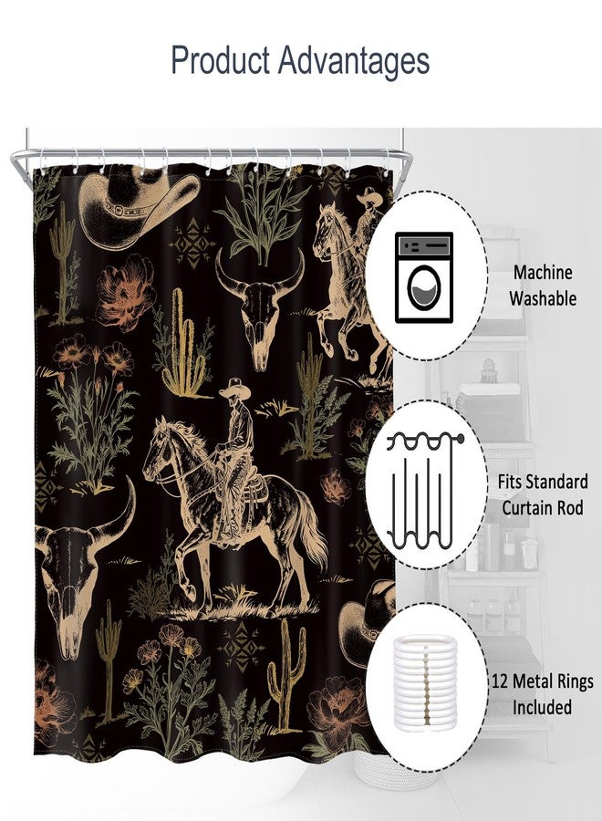 AMBZEK Western Cowboy Black Shower Curtain 60Wx72L Inch Cactus Desert Cow Skull Bull Horse Country Rustic Farmhouse Dark Artwork Cloth Fabric Waterproof Polyester Bathroom Decor Set with 12 Pack Hook - Image 5