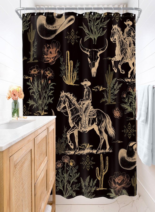 AMBZEK Western Cowboy Black Shower Curtain 60Wx72L Inch Cactus Desert Cow Skull Bull Horse Country Rustic Farmhouse Dark Artwork Cloth Fabric Waterproof Polyester Bathroom Decor Set with 12 Pack Hook - Image 4