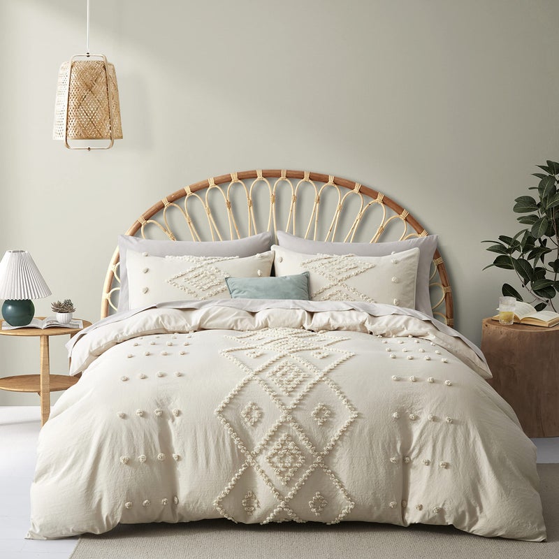 Oli Anderson Tufted Duvet Cover Twin Size Soft and Lightweight Duvet Covers Set for All Seasons 2 Pieces Boho Embroidery Shabby Chic Bedding Set Beige Twin 68 x 90
