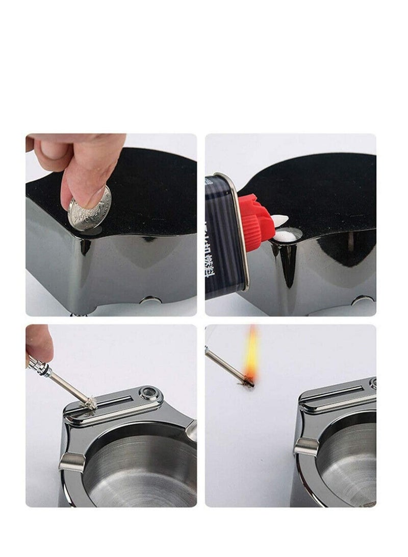 SYOSI مط ashtray معدني رجعي علبة ثقاب عشرة آلاف ولاعة متعددة الوظائف هدية للرجال زينة منزلية مكتبية (أسود فضي)  - Image 3
