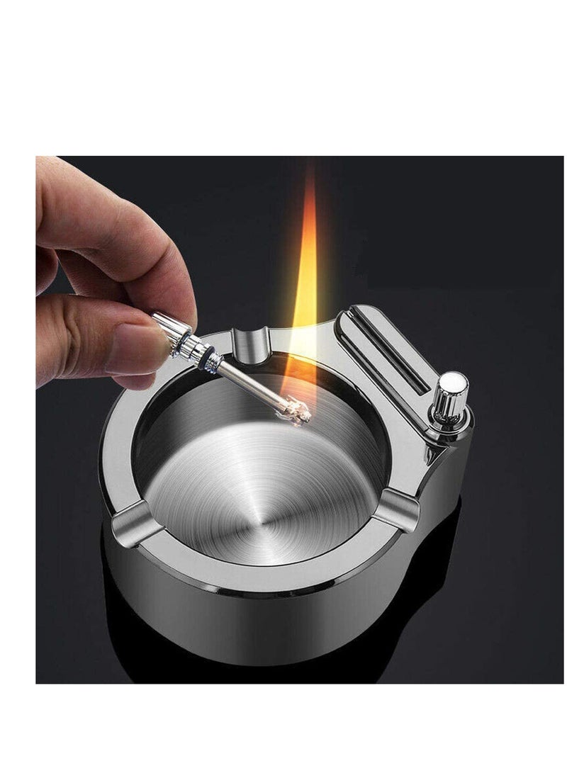 SYOSI مط ashtray معدني رجعي علبة ثقاب عشرة آلاف ولاعة متعددة الوظائف هدية للرجال زينة منزلية مكتبية (أسود فضي)  - Image 2
