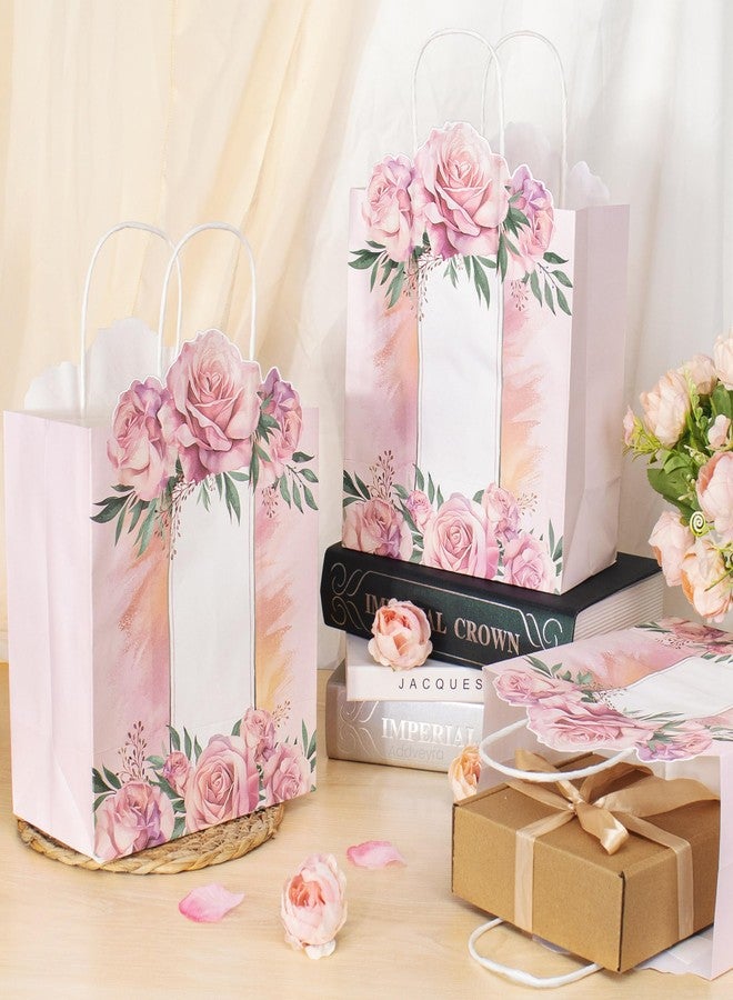 Addveyra Paper Goodie Bags Pink with Handles Rose Floral Party Favor Bags for Birthday/Wedding Women (6 pcs) - Image 3