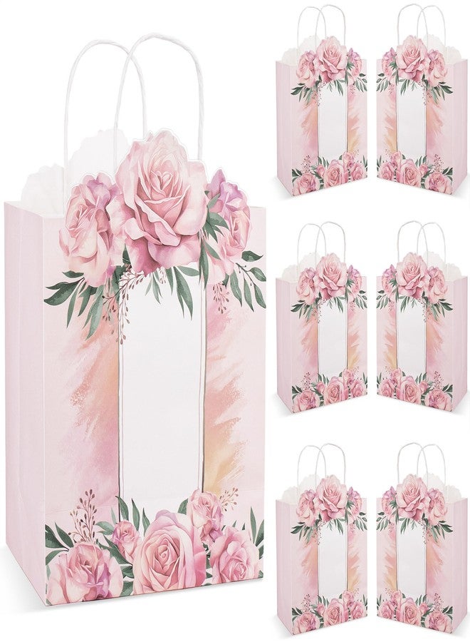 Addveyra Paper Goodie Bags Pink with Handles Rose Floral Party Favor Bags for Birthday/Wedding Women (6 pcs) - Image 1