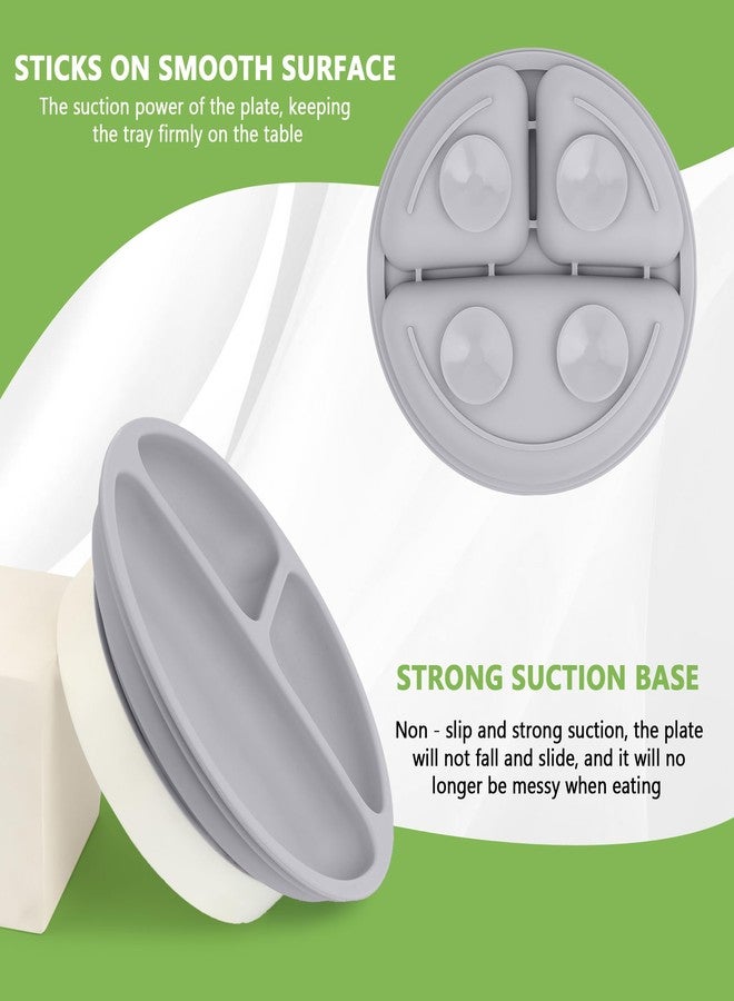 PEEPER Suction Plates for Baby & Toddlers - 100% Silicone Plate for Kids, Divided Design for Picky Eaters, Kids Plates for Food, Microwave & Dishwasher Friendly Baby Plates (Grey) - Image 3