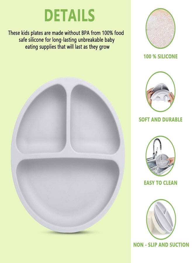 PEEPER Suction Plates for Baby & Toddlers - 100% Silicone Plate for Kids, Divided Design for Picky Eaters, Kids Plates for Food, Microwave & Dishwasher Friendly Baby Plates (Grey) - Image 2