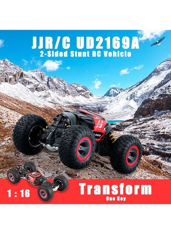 Double-Sided Stunt RC Car UD2169A (27x17.5x12.6cm) – 4WD High-Speed Remote Control Flip & Transform Vehicle with 360° Rotation & All-Terrain Tires for Kids & Adults (Red/Blue) - Image 4