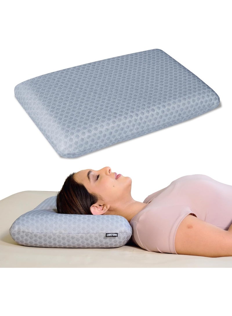 Carefoam Orthopedic Memory Foam Pillow for Neck & Shoulder Pain Relief High-Density Memory Foam with Slow Rebound Grey Jacquard Cover 20 x 13 x 4 in, Pack of 2 - Image 1