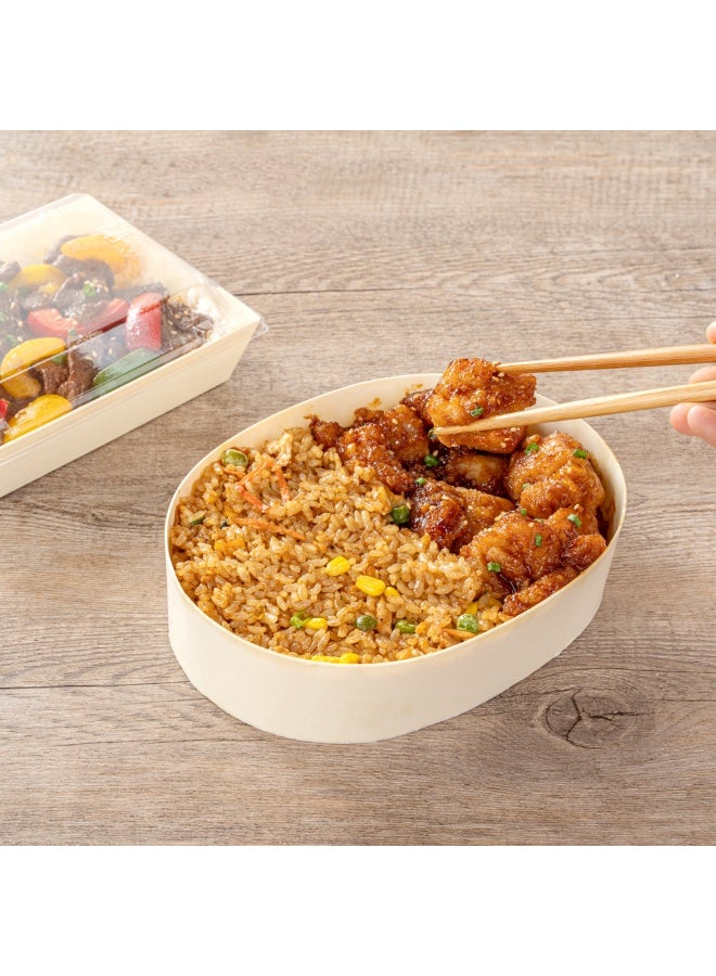 Restaurantware Taipei 38 Ounce Food Containers, 100 Oval Wooden Bento Boxes - Lids Sold Separately, Grease Impermeable, Poplar To Go Boxes, Disposable, Serve Noodles, Dumplings, And More - Image 5