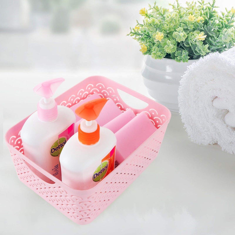 STARVAST 5 Pack Plastic Storage Baskets, Portable Pink Fish Scale Pattern Hollow Desktop Storage Bin Box with Handle for Kitchen, Bathroom, Kids Room or Nursery Storage â€“ 9.4 x 7.1 x 4.1 inches - Image 5