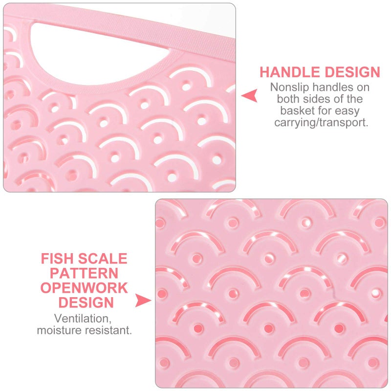 STARVAST 5 Pack Plastic Storage Baskets, Portable Pink Fish Scale Pattern Hollow Desktop Storage Bin Box with Handle for Kitchen, Bathroom, Kids Room or Nursery Storage â€“ 9.4 x 7.1 x 4.1 inches - Image 3