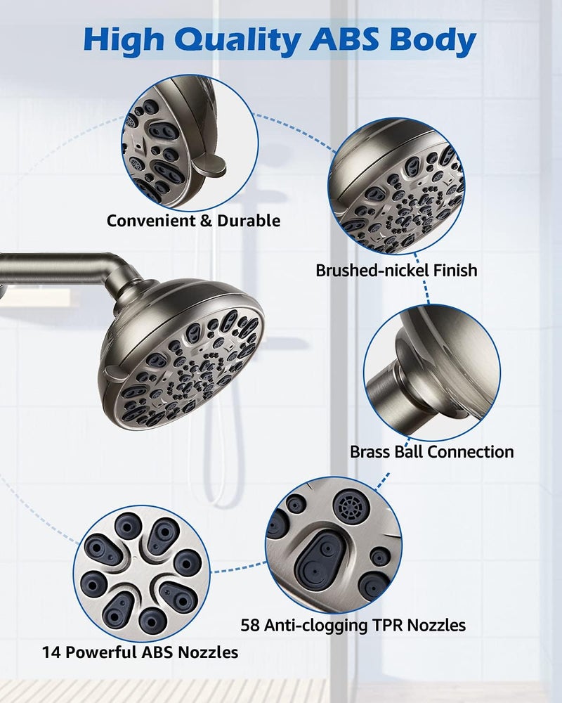 VMASSTONE High Pressure Shower Head 4.7" Rain Fixed Showerhead 7-Spray Setting with Adjustable Brass Swivel Ball Joint - Excellent Replacement for Your Bath Shower Head (FM-001 Brushed Nickel) - Image 4