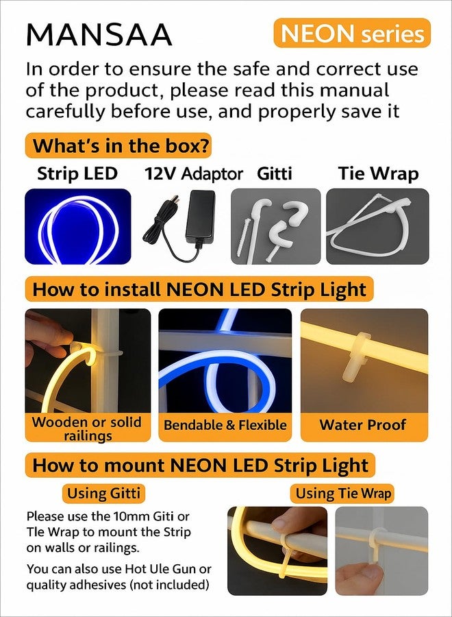 MANSAA Neon Light Strip | 18 Months Warranty | 5 Meters/16.4 ft, Led Strip Light, Strip Lights for Home Decoration, Neon Light for Indoor & Outdoor, 12V Adaptor, Shockproof & Waterproof (White) - Image 5