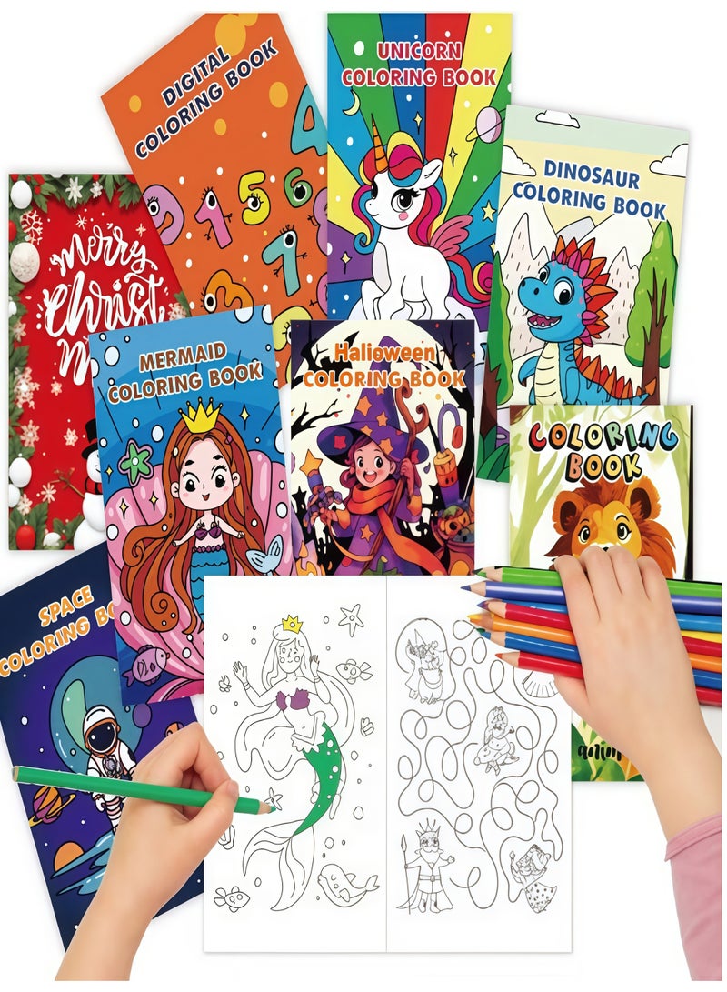 CALL PLAY 8 Pack Kids Themed Coloring Book Set, Cartoon Drawing & Coloring Books with Unicorn, Dinosaur, Mermaid, Space, Number, Christmas, Halloween & Animal Themes, Toddler Early Education Doodle Painting Books, Party Favor Gifts for Boys and Girls - Image 1