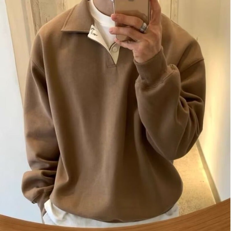 Japanese Style Mens Sweatshirt Lazy Style Spring Autumn Pure Color Trendy Brand Top Vintage Hong Kong Style Couple Jacket Black  - Image 3