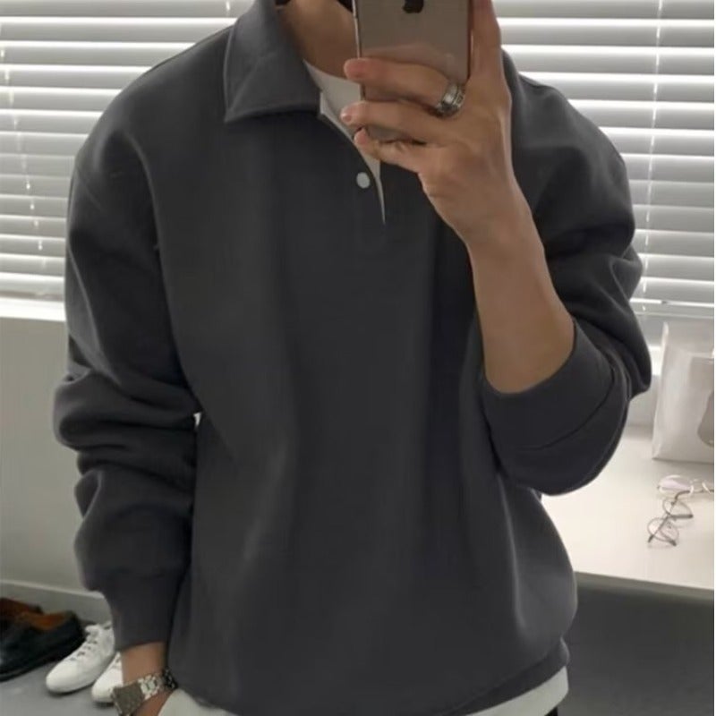 Japanese Style Mens Sweatshirt Lazy Style Spring Autumn Pure Color Trendy Brand Top Vintage Hong Kong Style Couple Jacket Black  - Image 2