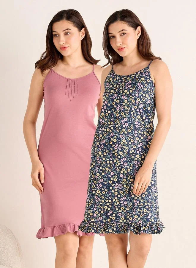 سبلاش فيڤ Set of 2   Midi Slip Dress Strappy Ruffled Hem Cotton