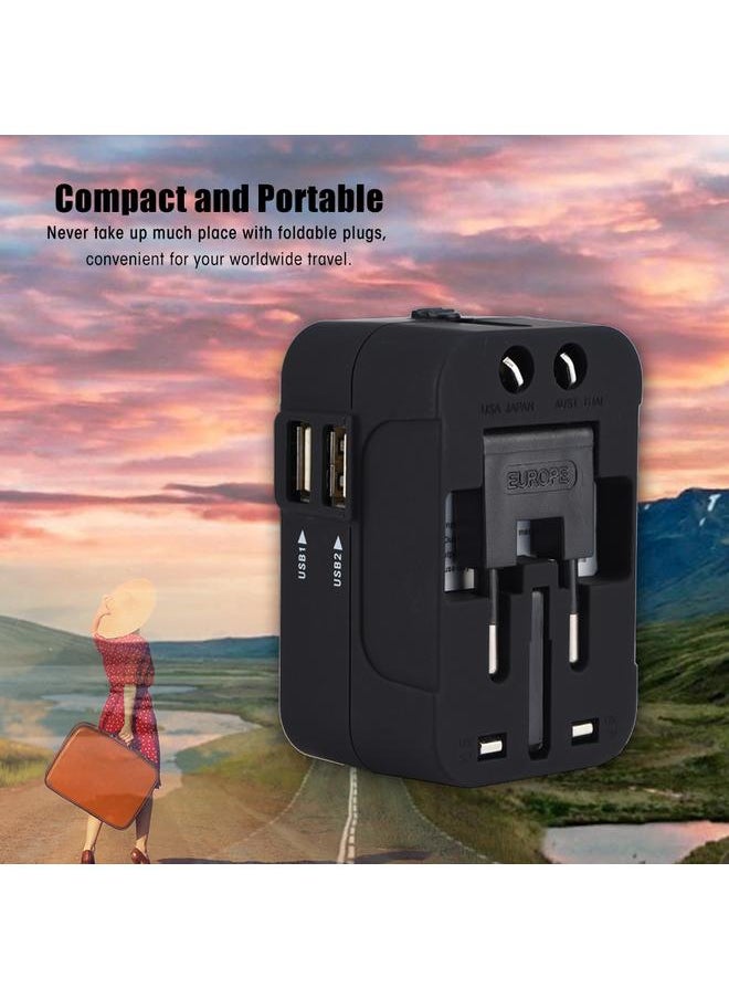 Thoraya US UK EU AU All-in-One Universal Portable Plug Adapter Travel Wall Outlet Converter 2 USB Blue  - Image 3