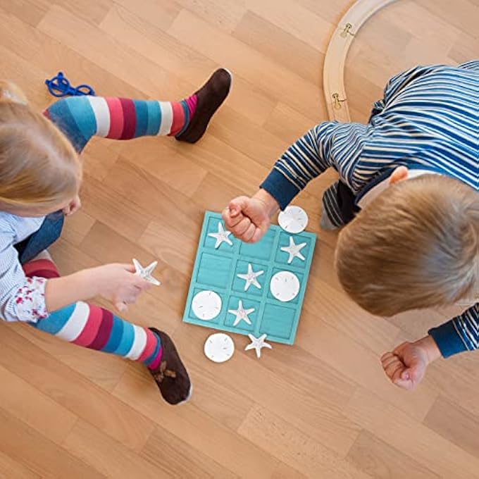 Sumind Beach House Decor Wooden Tic Tac Toe Game with Resin Seashell and Starfish Multilayer Tic Tac Toe Board Fun for Family Travel Beach Game 86 x 86 inchesBlue - Image 3