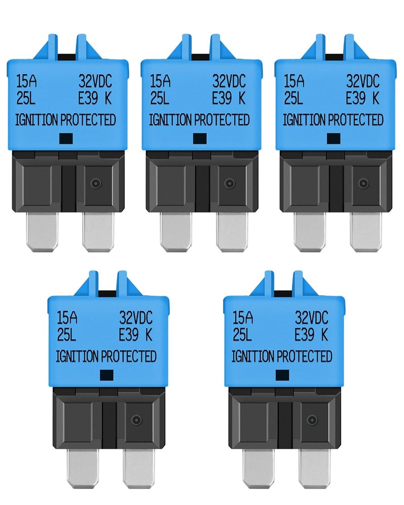 LENKRAD Automotive 15 Amp ATC/ATO Resettable Fuse 15A Manual Reset Standard Blade 15Amp Fuses Manual-Reset Circuit Breaker 15A for Car Truck RV Marine Boat Trolling Motorhome, 5 Pack - Image 1
