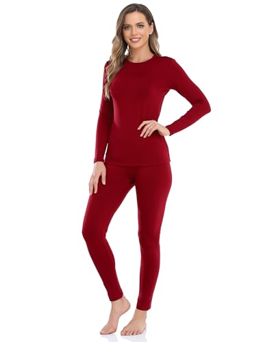 WEERTI Thermal Underwear for Women Long Johns with Fleece Lined Base Layer Women Cold Weather Top Bottom Red - Image 1