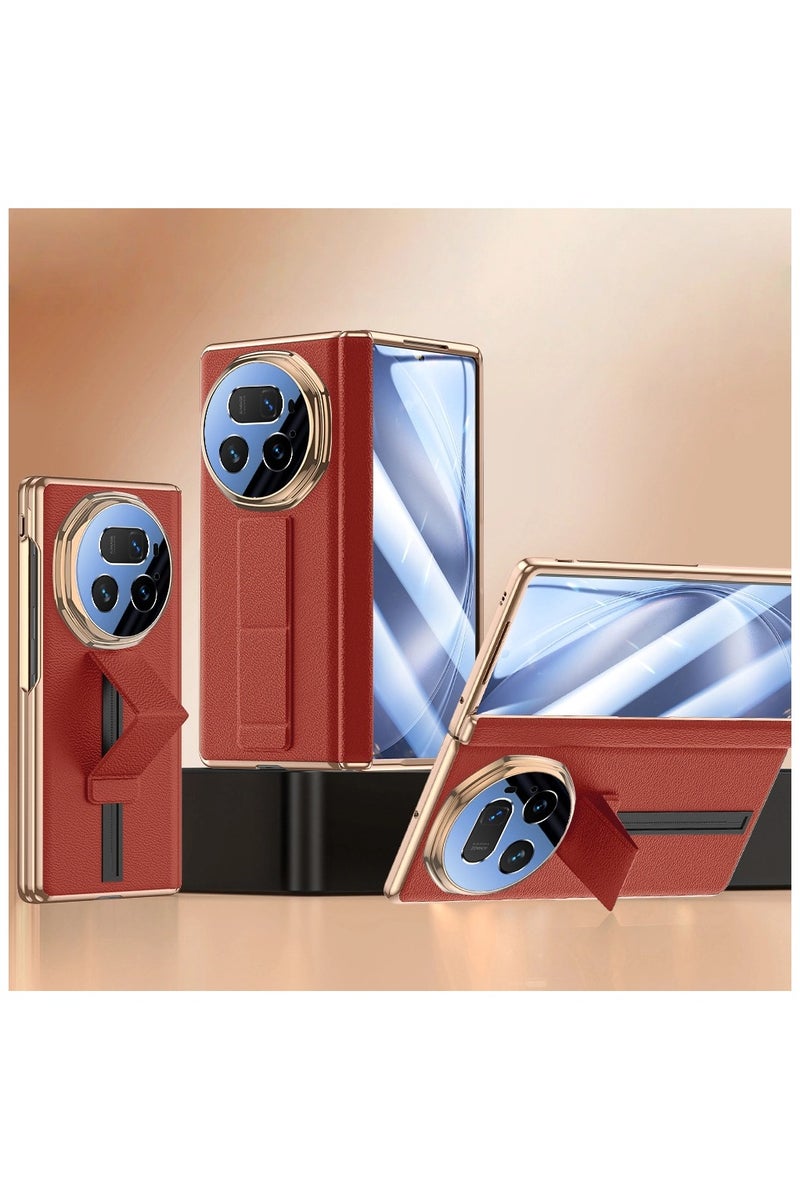 عام حافظة أوريجينال لـ Honor MagicV5 بوصلة مغناطيسية ورباط معصم - جلد طبيعي فاخر مع حامل دوار، حماية شاملة للشاشة بفيلم مدمج مضاد للخدوش - Image 1