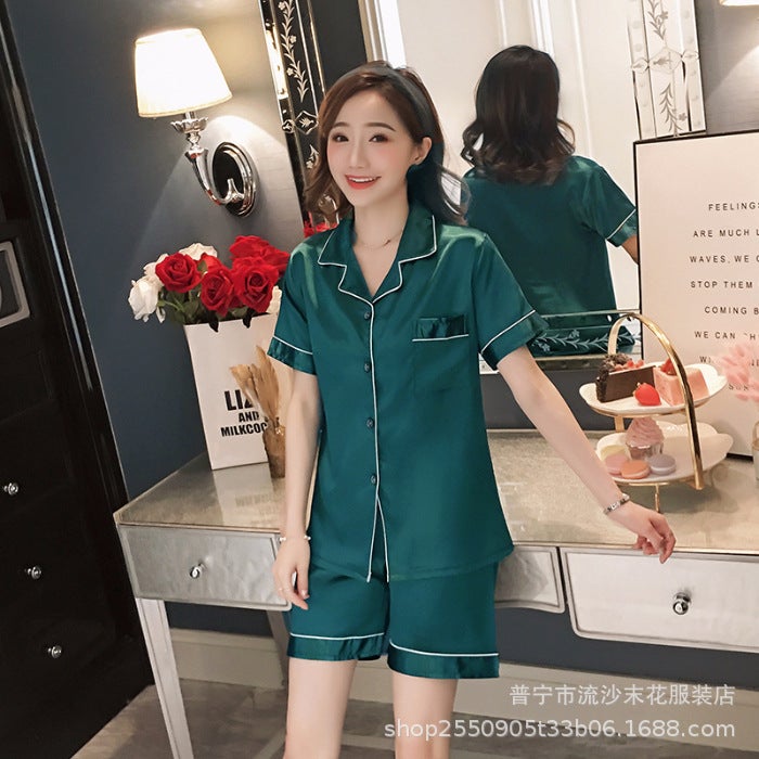 Packaging Plus Size Fat Code Ice Silk Men'S Pajamas Summer Short-Sleeved Thin High-Grade Home Clothes Silk-Like Suit - Image 1
