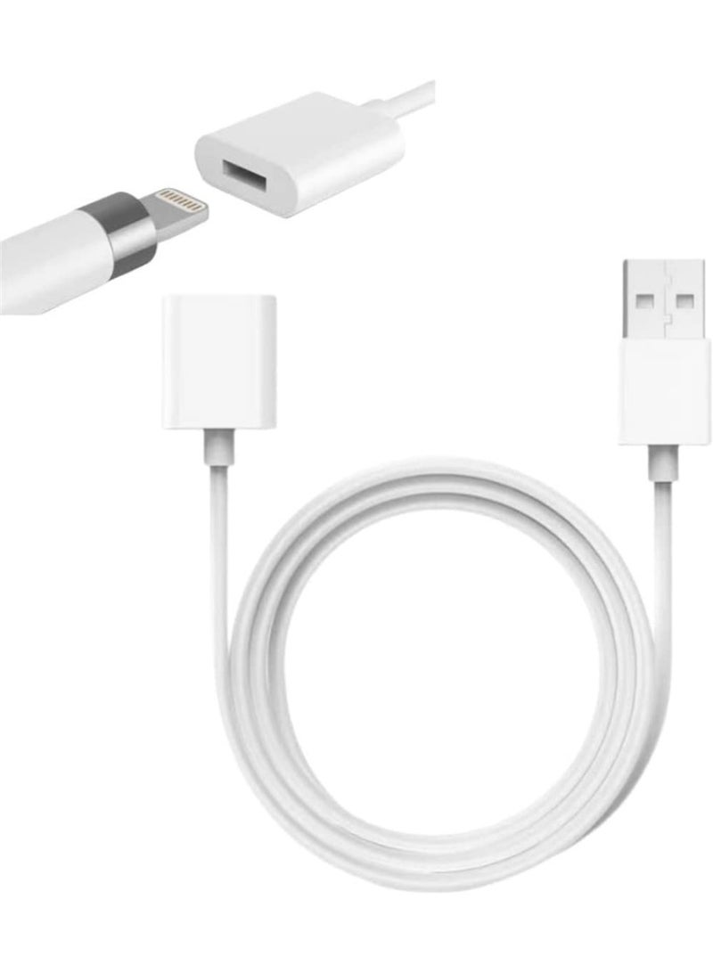 fantasize iPencil Charging Adapter, Compatible with Apple Pencil 1st Generation, 1FT iPencil Accessories for Apple 1 Pen Gen USB A to Ligntning Female Connector, White - Image 1