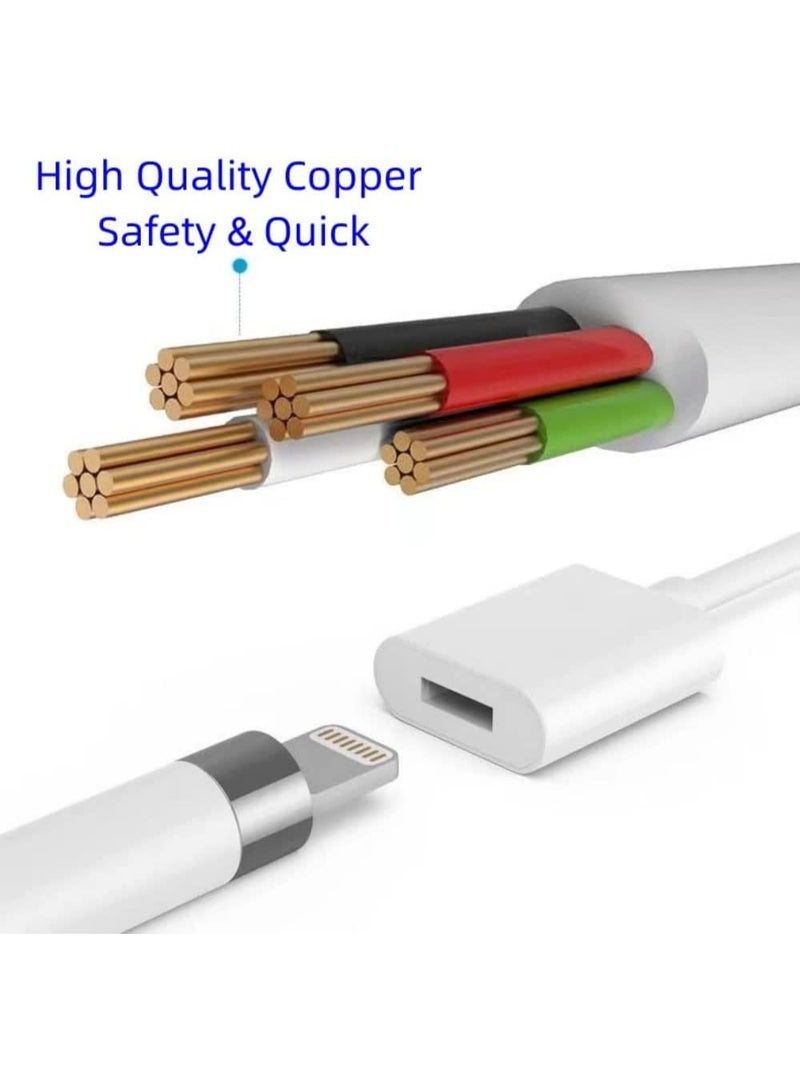 fantasize iPencil Charging Adapter, Compatible with Apple Pencil 1st Generation, 1FT iPencil Accessories for Apple 1 Pen Gen USB A to Ligntning Female Connector, White - Image 2