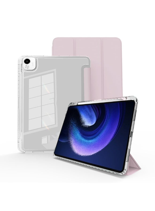 for Honor Pad X9a 11.5 InchCase Cover ,Transparent Airbag With Pen Slot For Anti Drop, Tablet Protective Cover, Triple Fold Multi Angle Design, Automatic Wake-up/sleep, Soft Leather，Pink  - Image 1