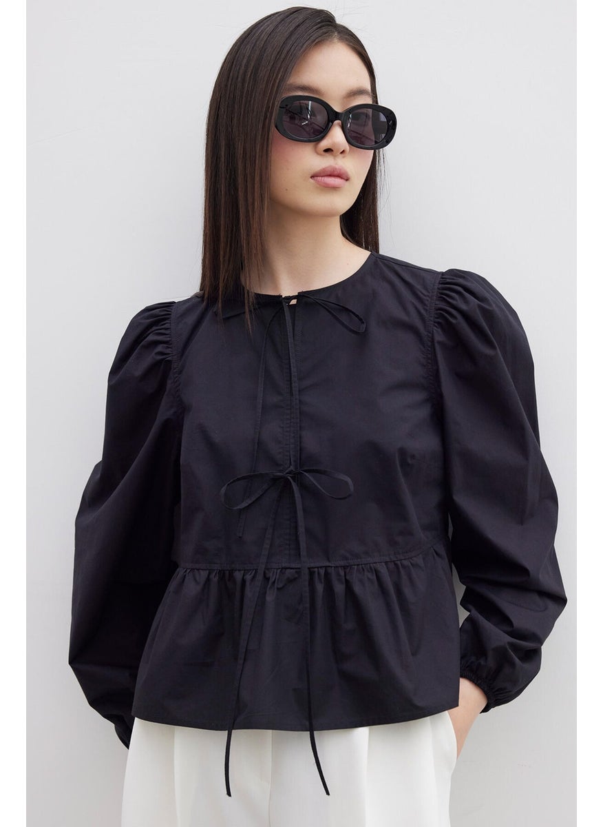 Manuka Tied Premium Blouse Black  - Image 3