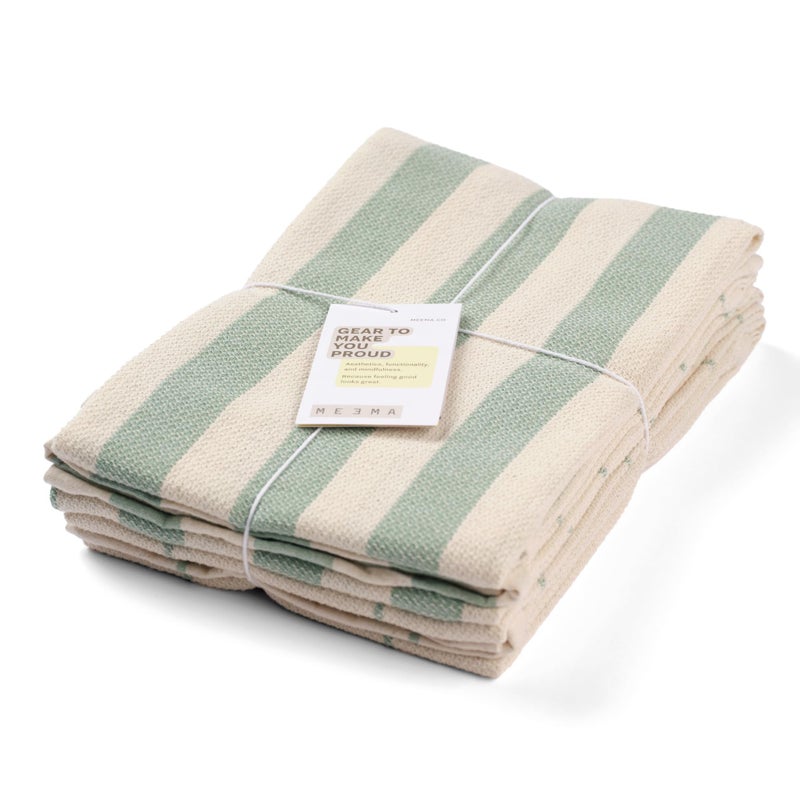 MEEMA Kitchen Towels Set of 4 - Highly Absorbent Dish Towels for Kitchen Drying & Covering Doughs  Reusable Dish Rags  Ecofriendly Upcycled Cotton Tea Towels - Minimal Sage Green  18x28 Inch - Image 1