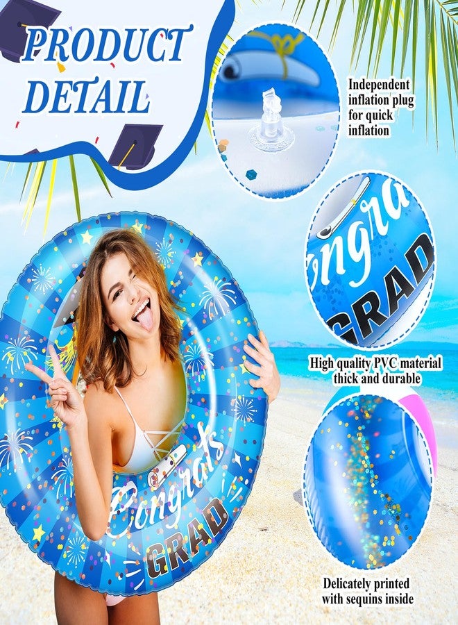 ShinyRelief 2 Pcs Graduation Swimming Ring 36 Inch Graduation Pool Float Congrats Grad Swim Tube Class of 2026 Party Favors Inflatable Grad Pool Float Ring for Beach Party Decoration(Blue) - Image 3