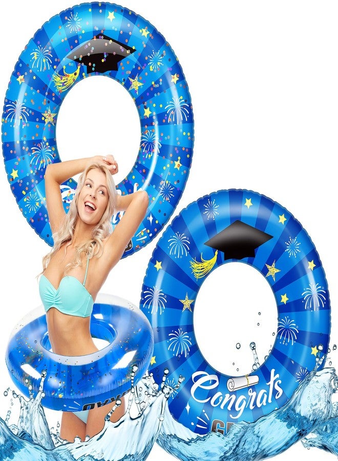 ShinyRelief 2 Pcs Graduation Swimming Ring 36 Inch Graduation Pool Float Congrats Grad Swim Tube Class of 2026 Party Favors Inflatable Grad Pool Float Ring for Beach Party Decoration(Blue) - Image 1
