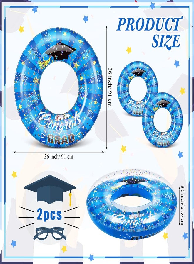 ShinyRelief 2 Pcs Graduation Swimming Ring 36 Inch Graduation Pool Float Congrats Grad Swim Tube Class of 2026 Party Favors Inflatable Grad Pool Float Ring for Beach Party Decoration(Blue) - Image 2